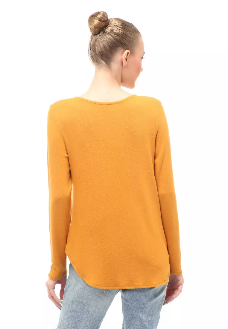 Kinsey Kaos Long Sleeves Atasan Wanita Motif Solid Relaxed Fit - Mustard Y