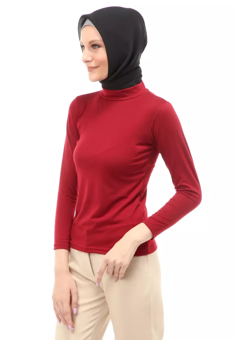 Sabrina Manset Kaos Muslimah Atasan Wanita Long Sleeve Polos Relaxed Fit - Maroon
