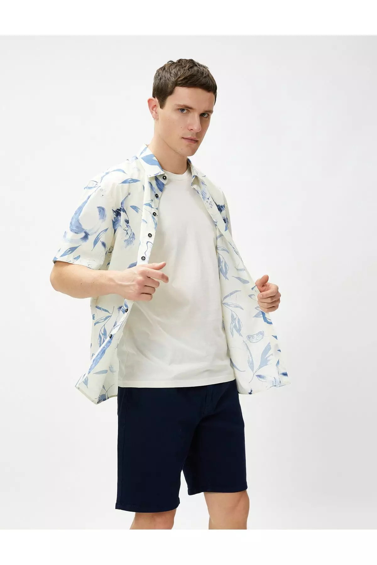 Discount on KOTON  shoes - SKU: Summer Shirt Short Sleeve Cat Printed Classic Collar Buttoned