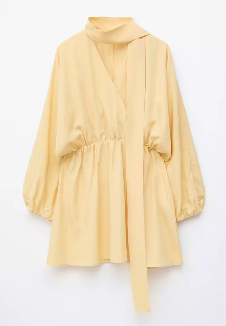 Scarf-Detail Wrap Mini Dress