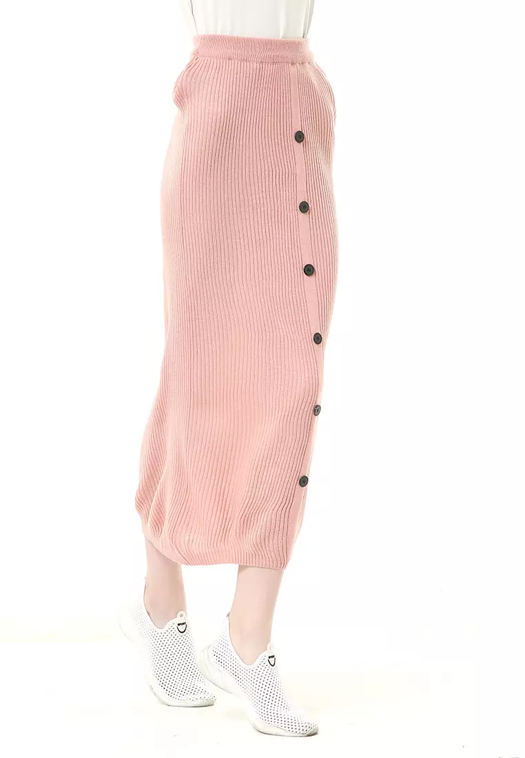 Deliana Rok Rajut Kancing Bawahan Wanita Premium Quality - Dusty Pink