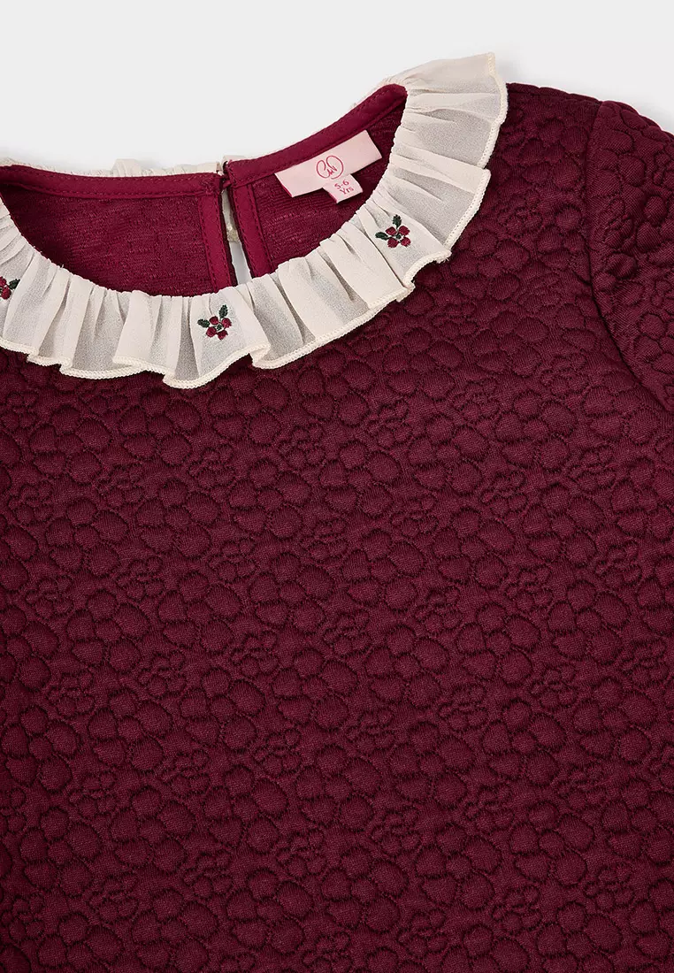 Millie 酒紅色刺繡毛衣洋裝