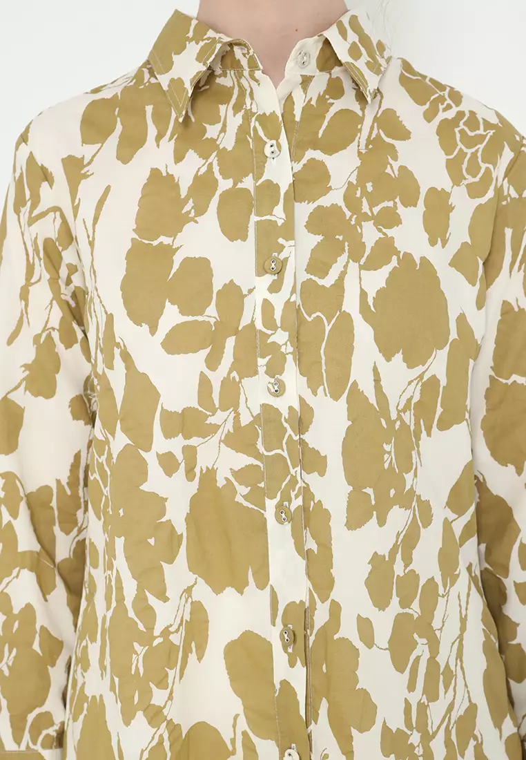 Floral Shirt In Cream With Long Sleeve By Brilliant Girl Warna CREAM