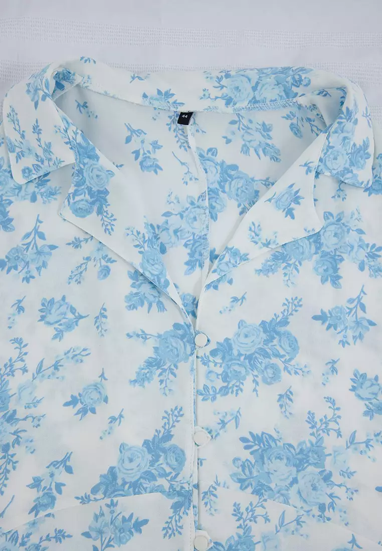 Ecru Floral Viscose Plus Size Pajama Set Tbbss26Ai00051