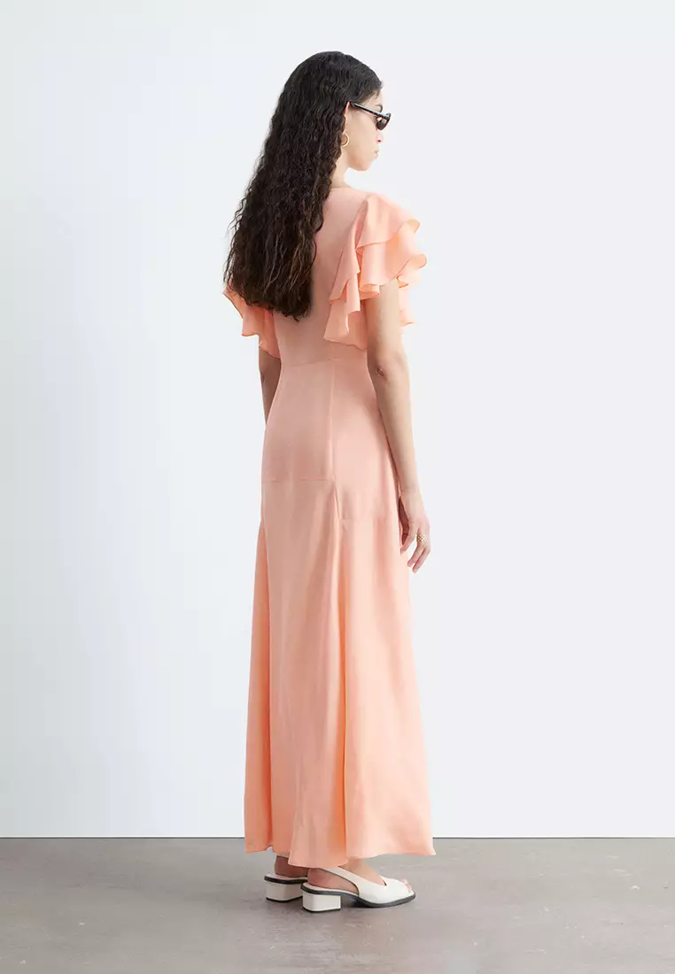 Frilled Satin Maxi Dress