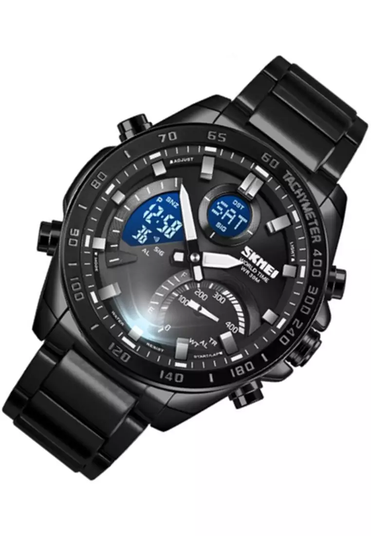 Jam Tangan Analog Digital Pria Waterproof Many Function Strap Tali Material Stainless Steel GN80 ORIGINAL