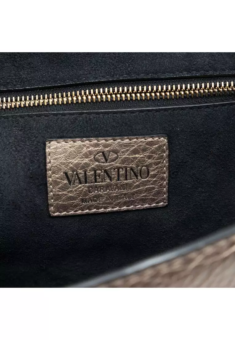 Pre-Loved Valentino Medium Metallic Leather Rockstud Glam Lock Crossbody