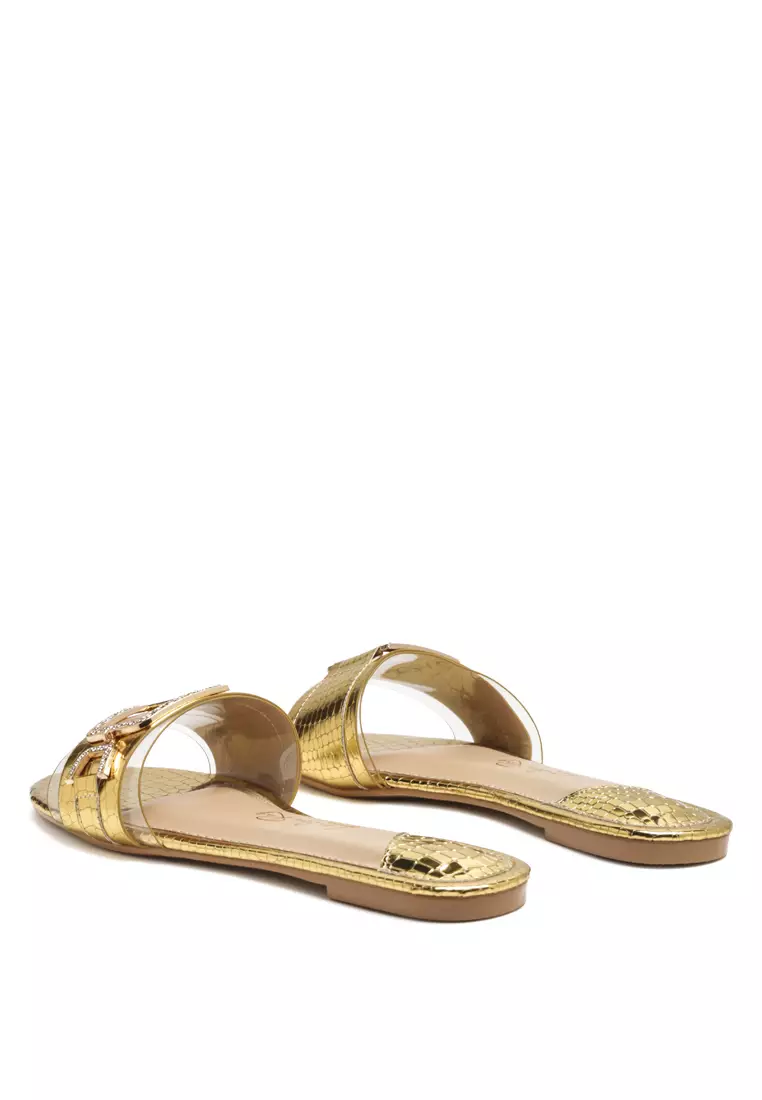 Gold Jewel Croc Flats