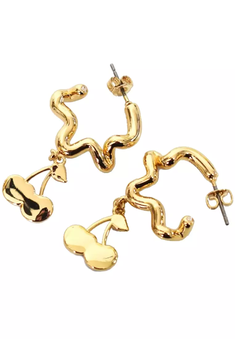 Cherry Wavy Huggie Earrings - Red CAA16