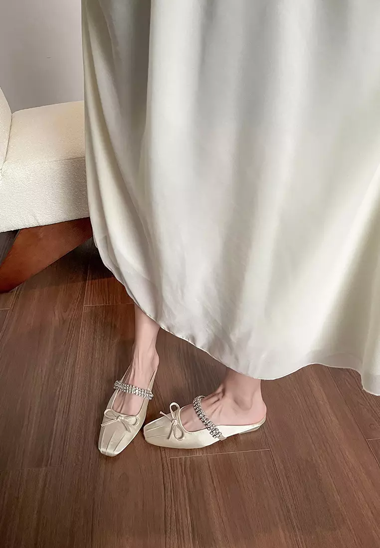 Bowknot Rhinestone Strap Satin Mules WW6579-5