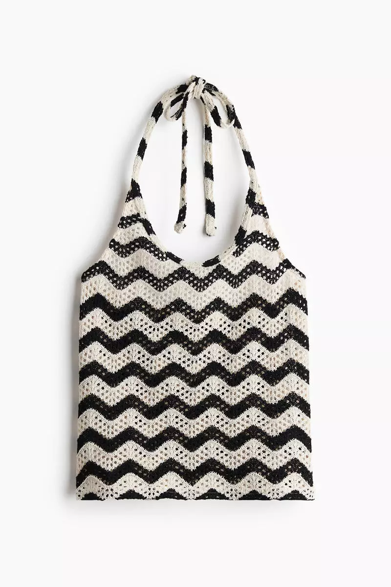 Pointelle-knit halterneck top