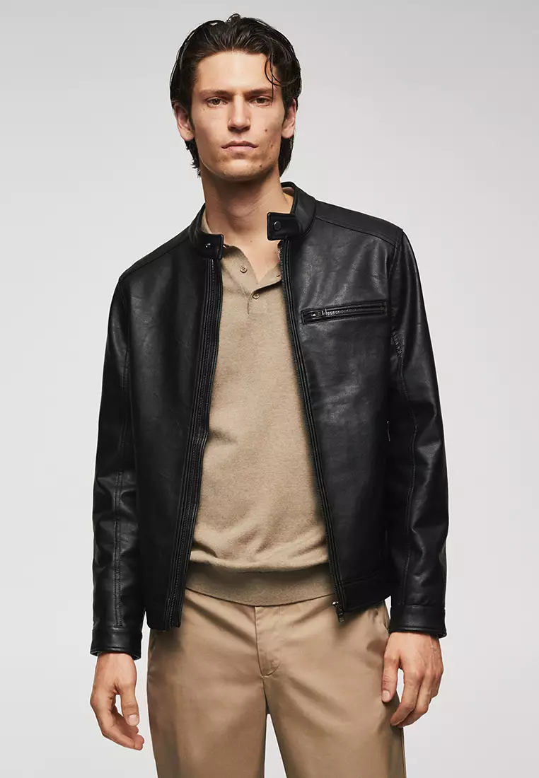 Mango men's leather jacket best sale