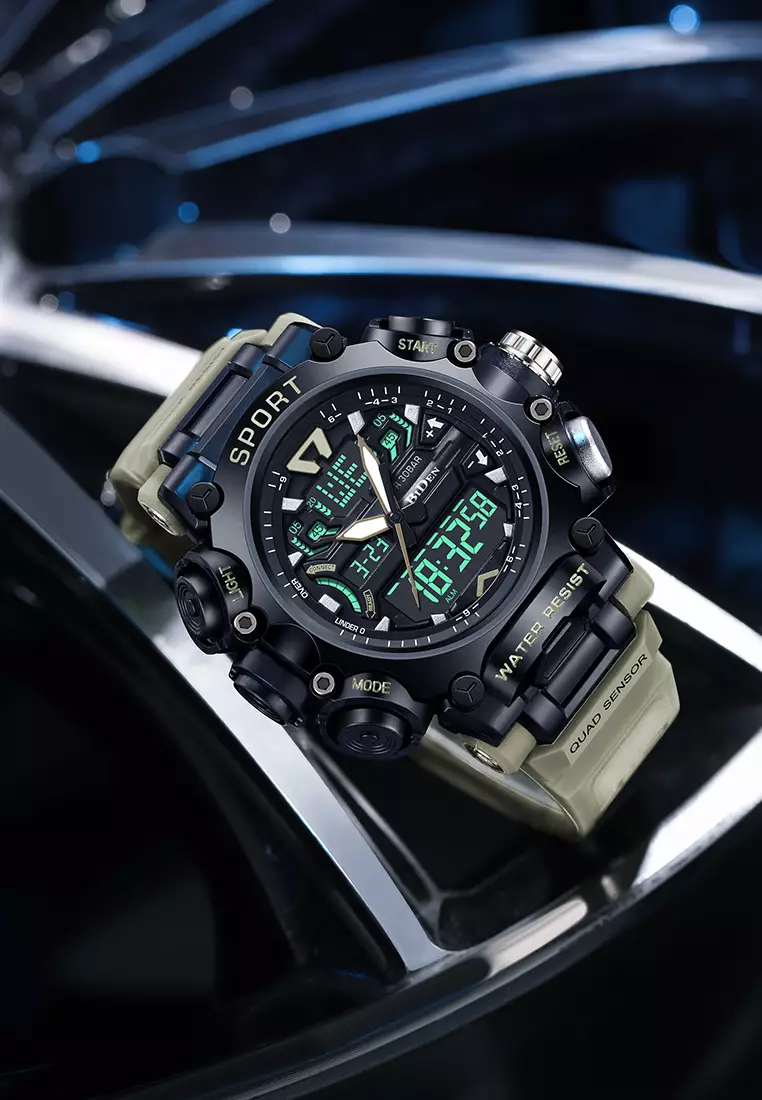 Jam Tangan Pria Digital Anti Air Original Olahraga Multifungsi Bercahaya Alarm Jam Tangan Cowok khaki