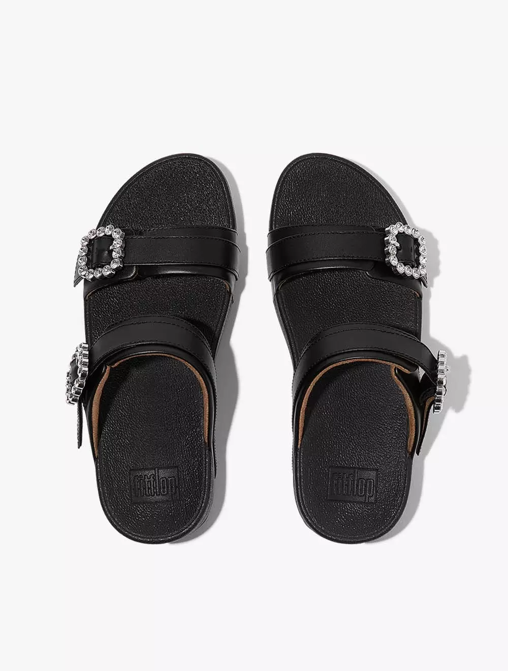 Fitflop Lulu Crystal-Buckle Leather Slides - All Black