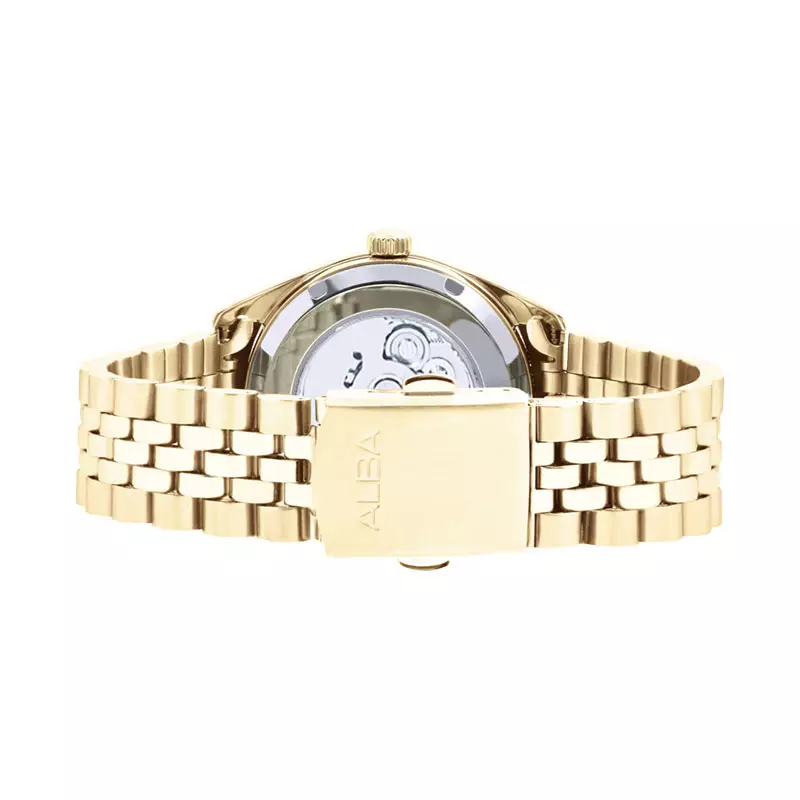 Jam Tangan Wanita Alba Mechanical AL4796X1 Ladies Automatic Light Champagne Dial Gold Stainless Steel Strap