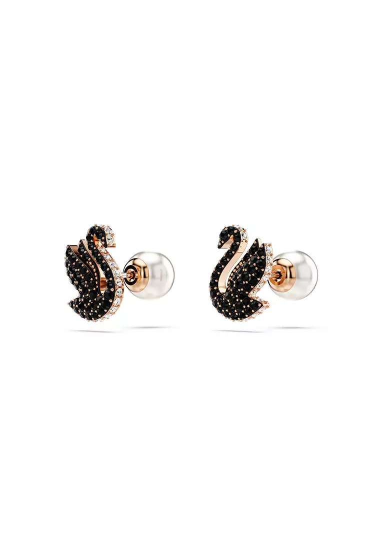 Buy Swarovski Swarovski Swan stud earrings, Swan, Black, Rose gold