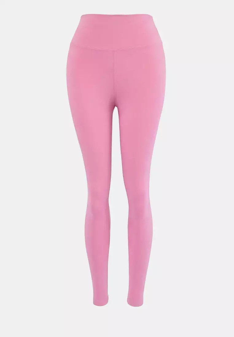 Pink Soft Brushed Fabric Reflector Print Detailed Full Length Knitted Sports Leggings Thmaw25Ty2