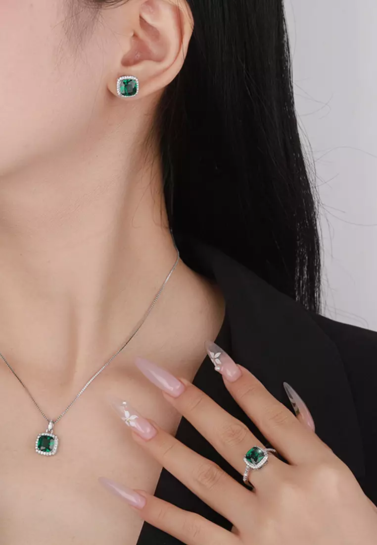 Cincin Wanita Kristal hijau Berlian Wanita Fashion Jewelry Anti luntur Ring