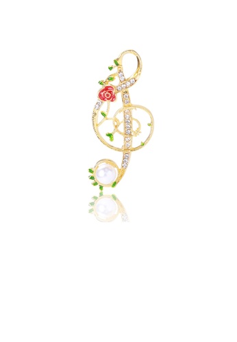Glamorousky white Fashion Simple Plated Gold Rose Musical Note Imitation Pearl Brooch with Cubic Zirconia 02616AC6342C14GS_1