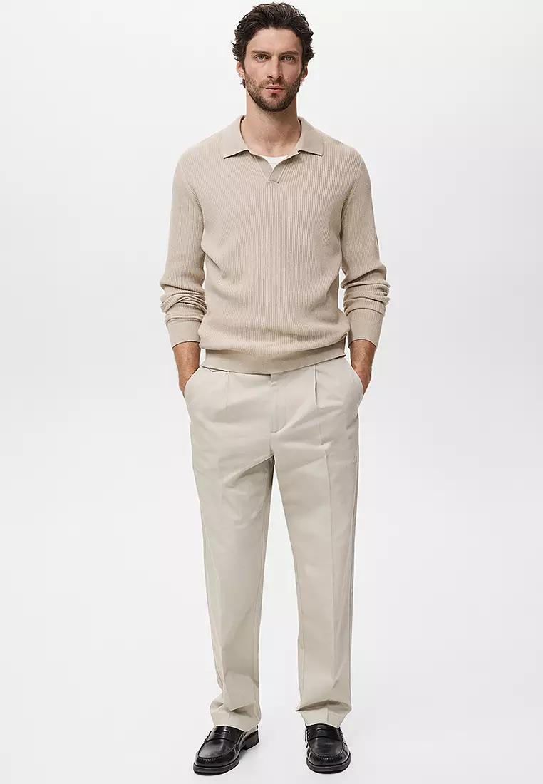 Cotton-Blend Ribbed Polo Sweater