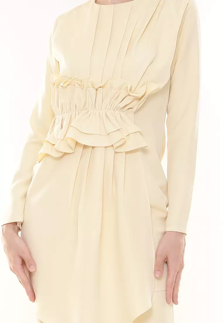 Vincy Pleated Kurung Modern in Soft Yellow