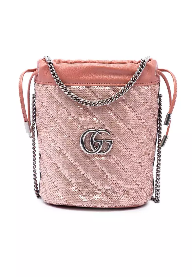Pre-Loved Gucci Small Gg Marmont Sequined Diagonal Matelasse Calfskin Bucket Bag
