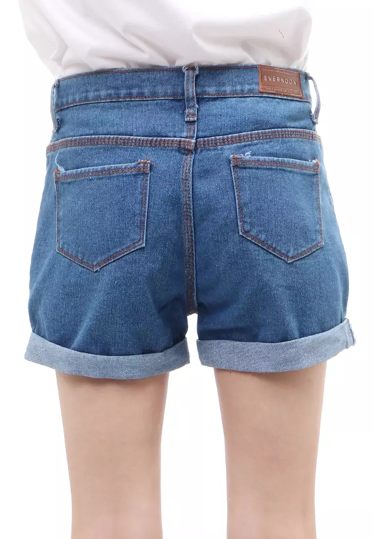 Radmila Hot Pants Wanita Aksen Lipat Regular Fit - Biru Medium