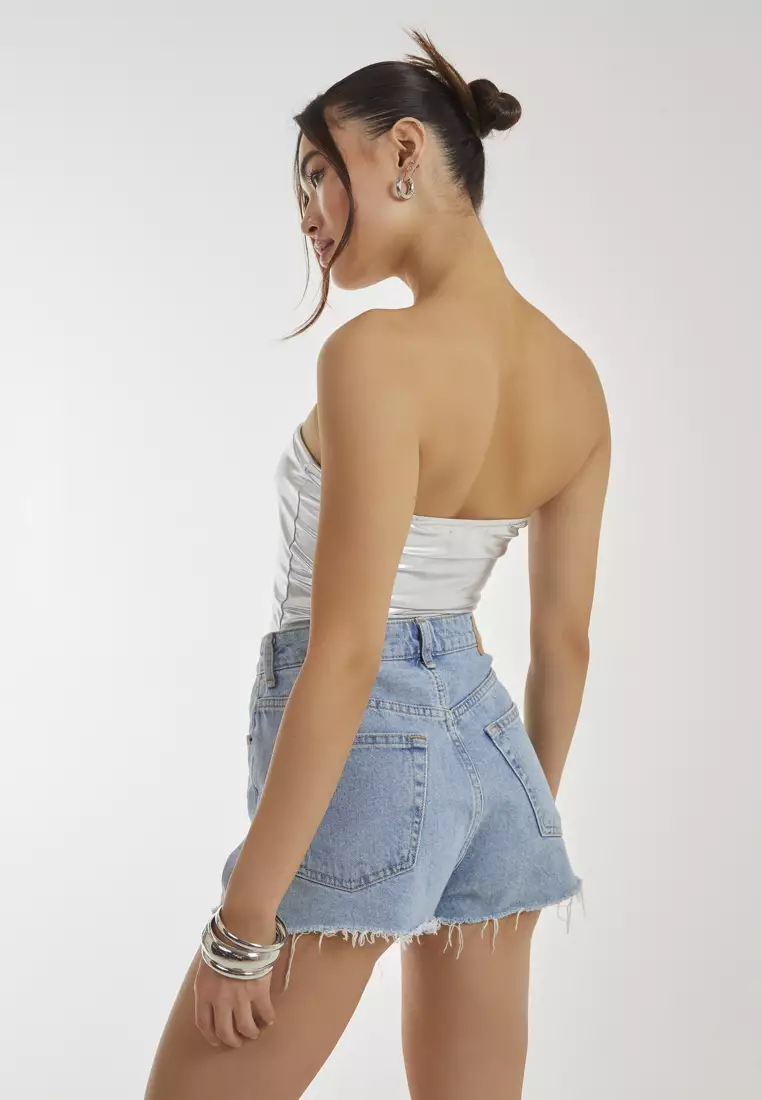 Pink Vanilla Silver Silver Metallic Pu Corset Top