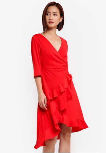 Jual ZALORA 3/4 Sleeve Asymmetrical Wrap Dress Original ...