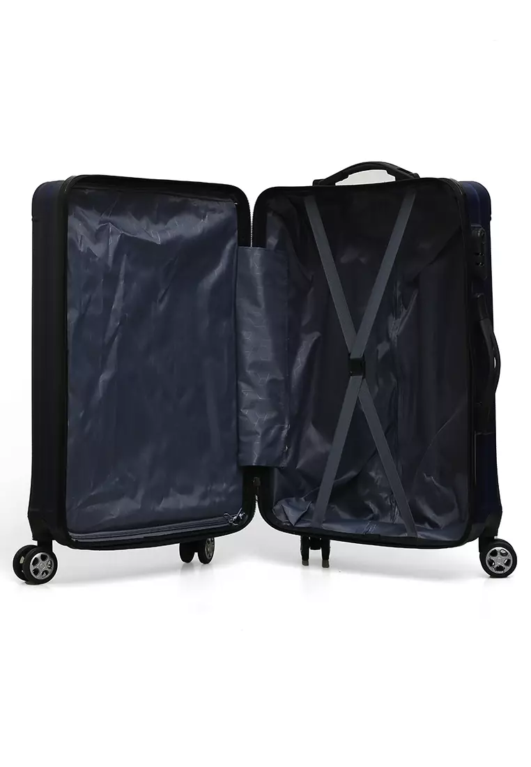 Isvara Tas Koper Hardcase Unisex One Set Suitcase Number Code Combination Lock Large Compartment Material ABS+PVC Coated ORIGINAL - Navy