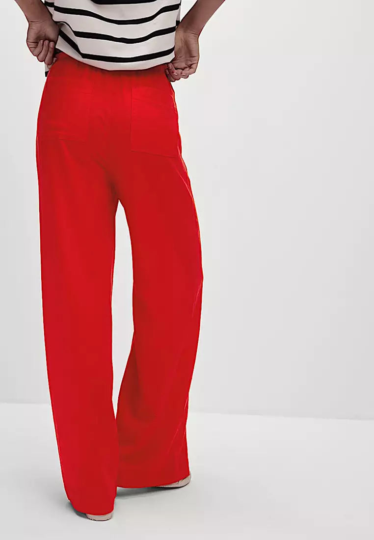 Linen Blend Wide Leg Trousers