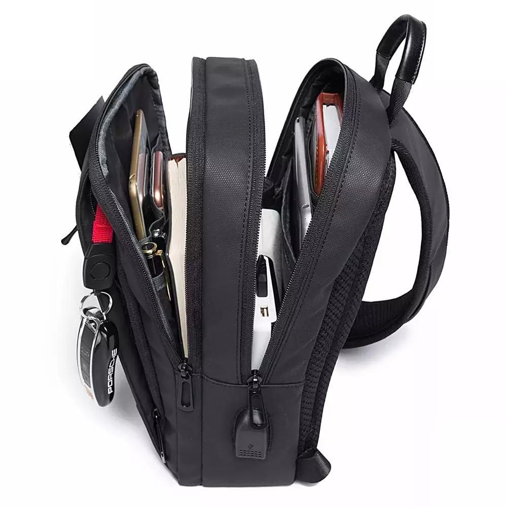 Bange BG22002 Tas Selempang Pria Waist Bag Pria Sling Bag Pria USB - BLACK