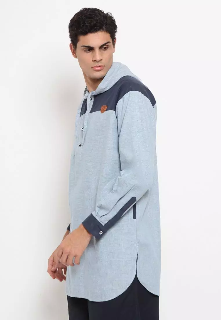 Zayidan Baju Koko Gamis Muslim Pria Zubair Hoodie - Bluesky