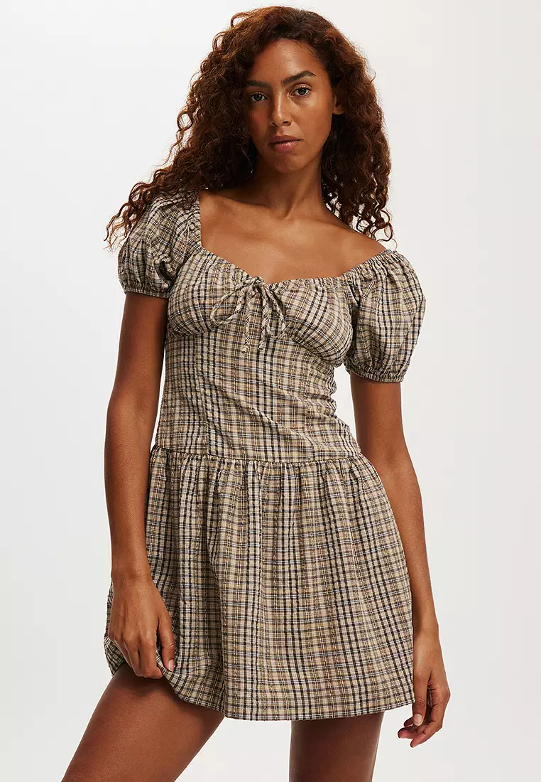white christmas dresses Cotton Mini Dress in Black Gingham