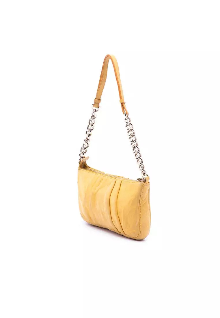 Pre-Loved Fendi Pleated Nubuck Ff Chain Pochette