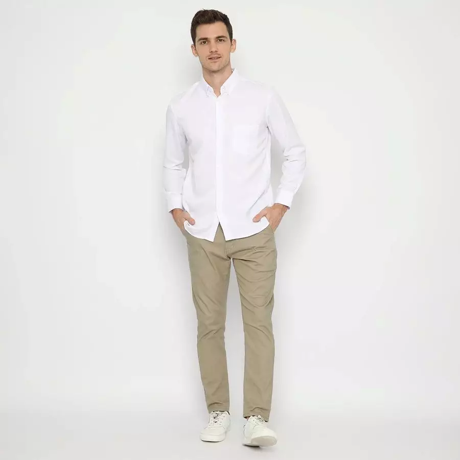 Platini Kemeja Pria Polos Lengan Panjang Putih Polinosic 66014