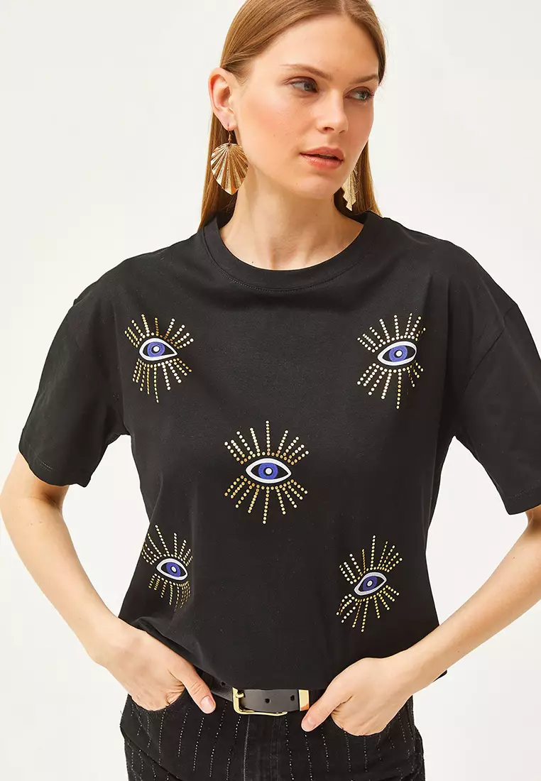 Eye Printed Foil Detail T-Shirt
