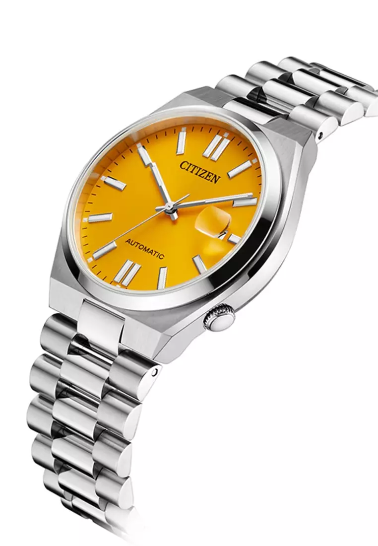 Citizen 西鉄城 TSUYOSA 系列黃色錶盤不銹鋼錶帶自動機械商務男士腕錶 NJ0150-81Z