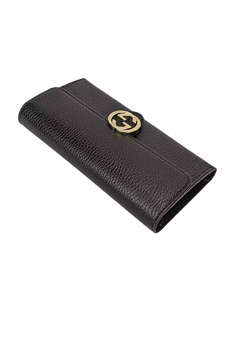 Gucci GG Interlocking Continental Leather Wallet Black 598166