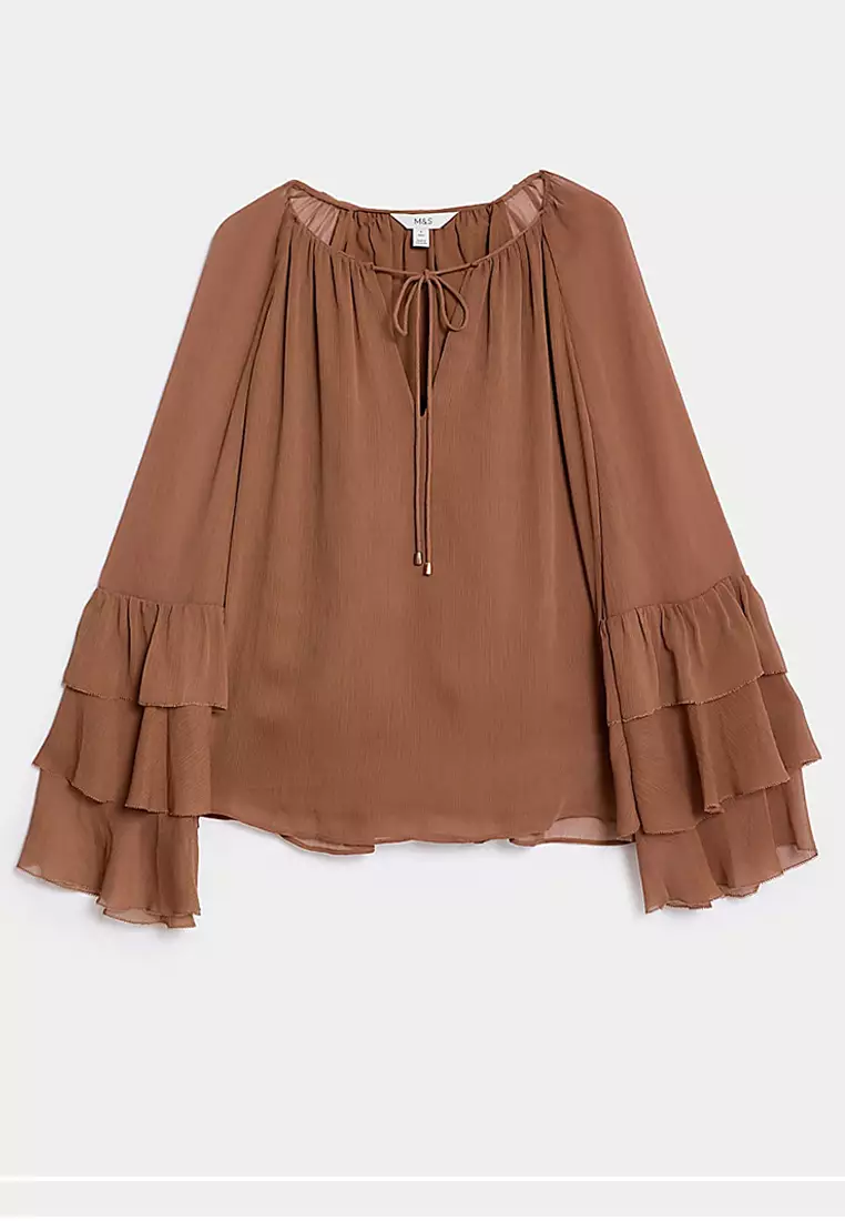 Tie Neck Frill Detail Blouse