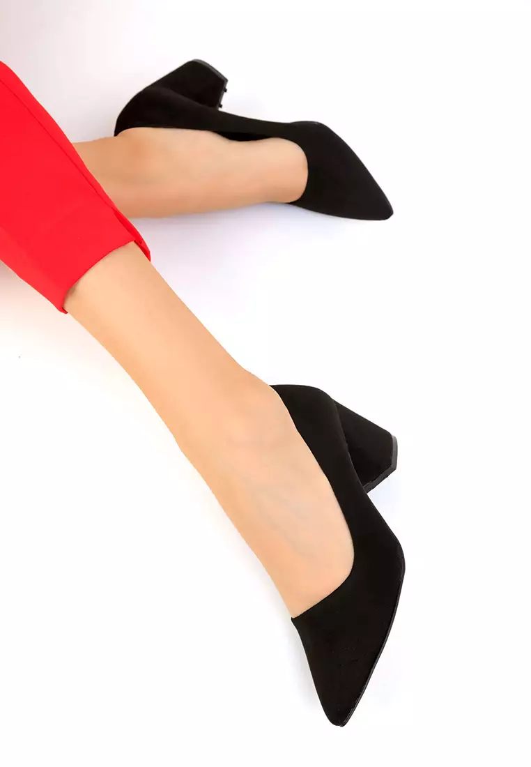 Black Suede Women's Classic Heeled Shoes 18511