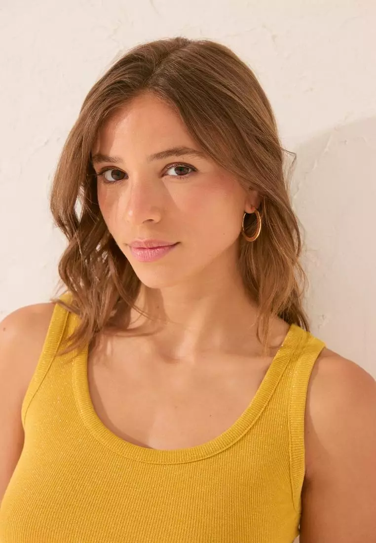 Gold Lurex Ribbed Vest Top
