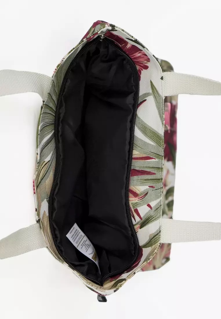 Tote Bag Wanita Tas Wanita Bahan Kanvas Penutup Resleting Motif Trop Merah