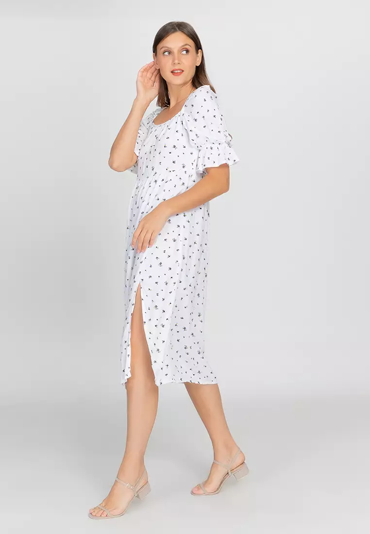 Brava Square Neck High Slit Dress