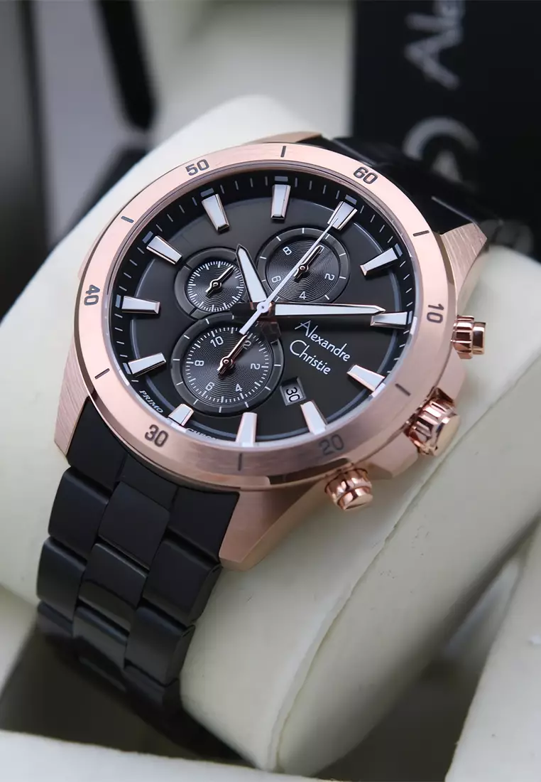 Alexandre Christie - Jam Tangan Pria - Rosegold Black - Stainless Steel - 6668 MCBBRBA