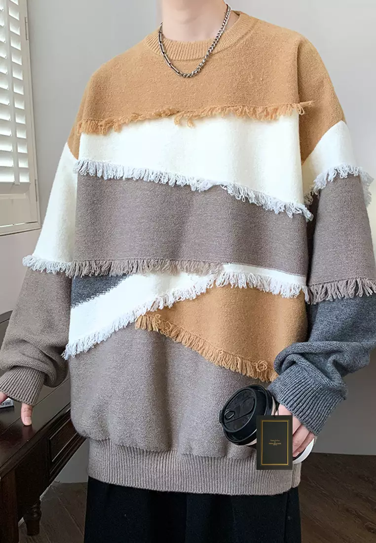 Tassel patched loose knit sweater online