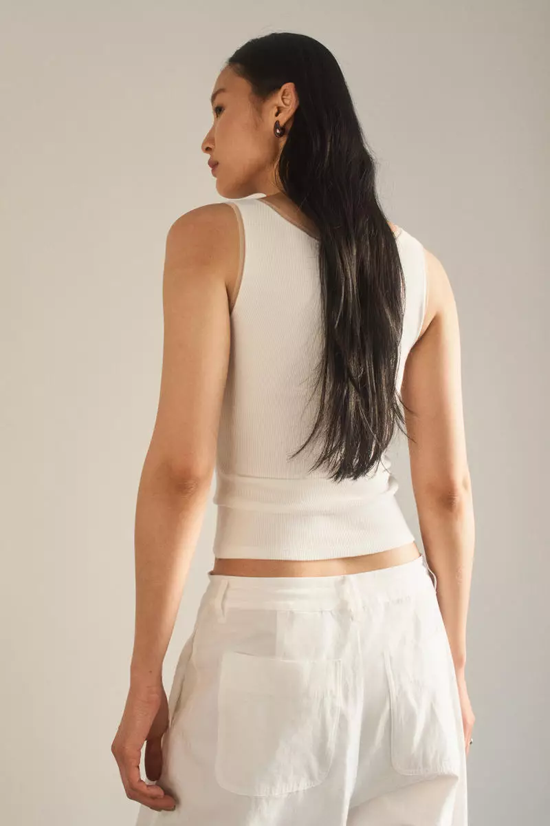 Mesh-trimmed vest top