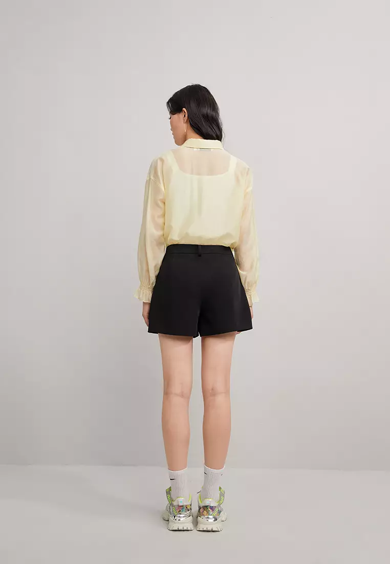 Cropped Button Blouse with Waist Tie