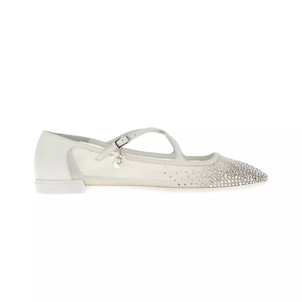 Eleri Mesh Ballerinas White Crystal