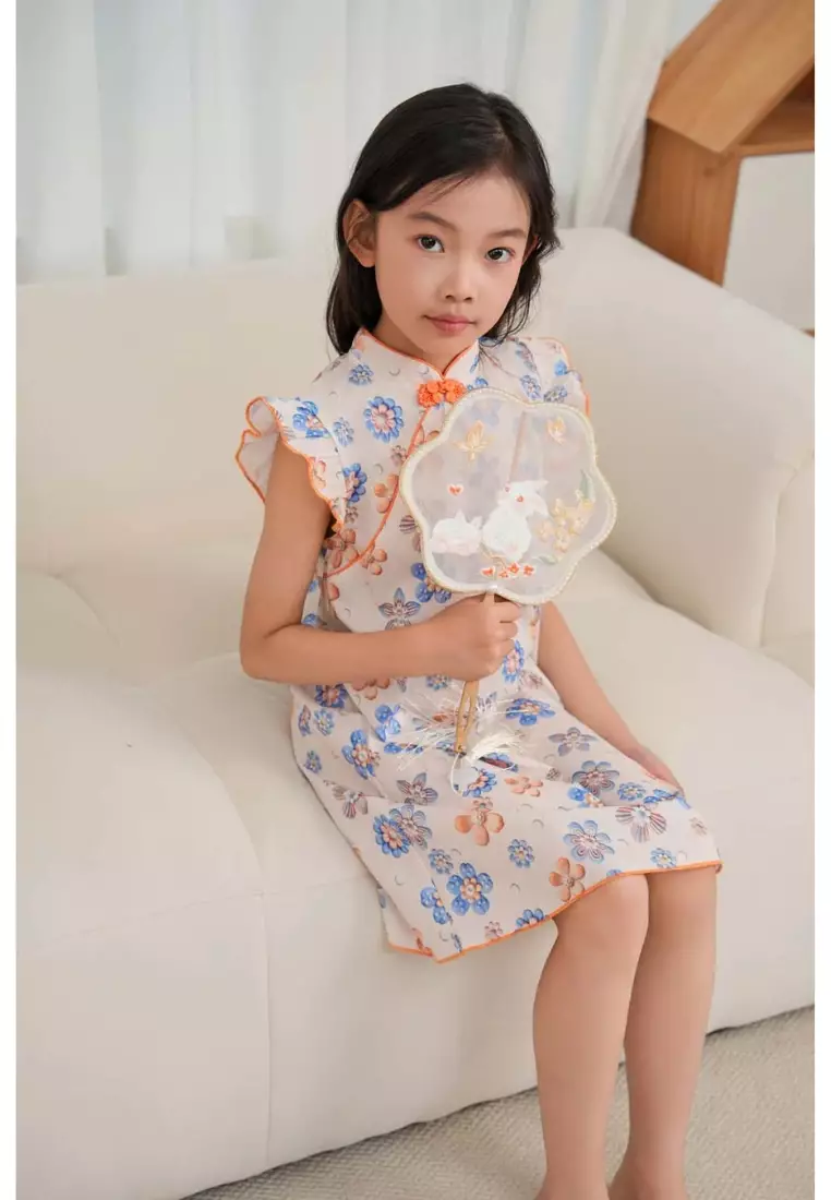 藍色花朵嬰兒女童旗袍連衣裙0848